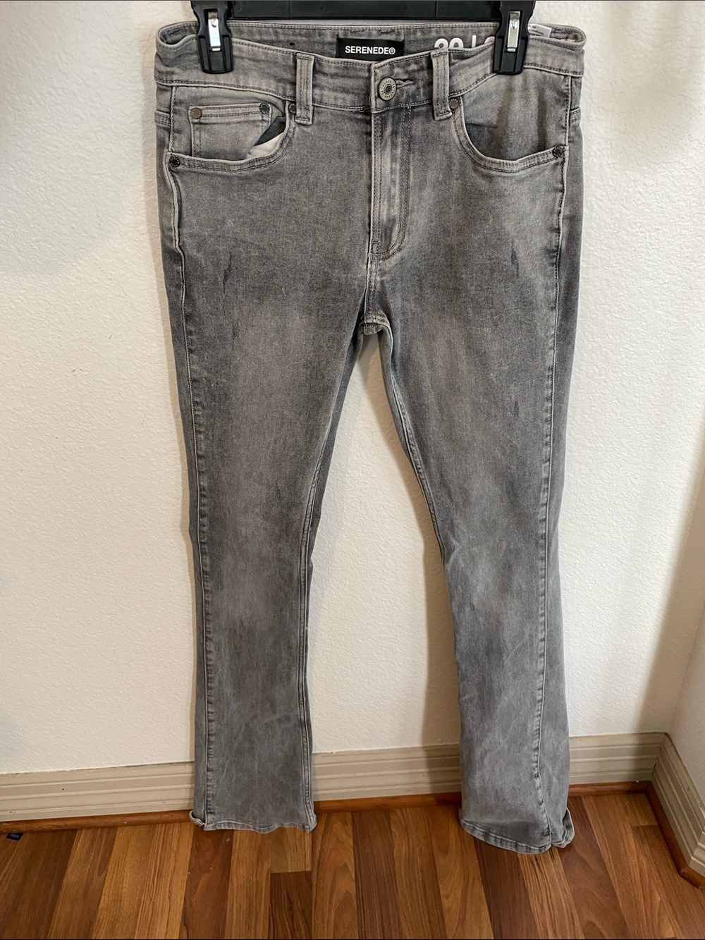 SERENDEB Gray Washed Straight Jeans stacked denim